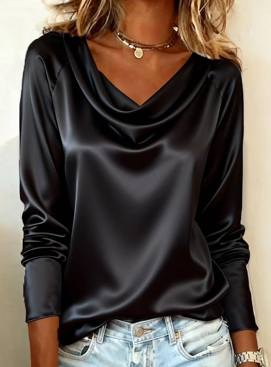 Luxury Satin Solid Color V-Nec - огляд і ціна Shirt Camp Collar