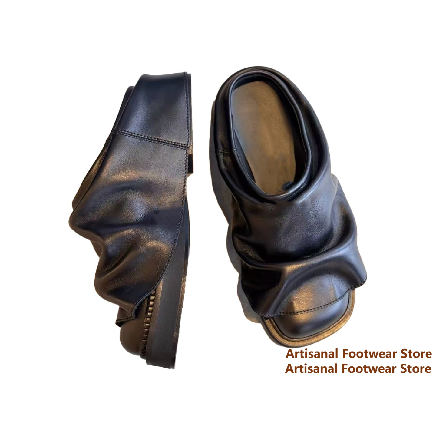 Ruched Soft Leather Slide Mule - огляд і ціна Flip Flop Leather Men